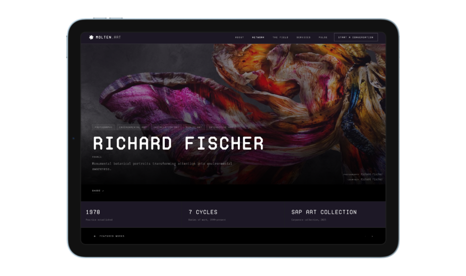 Richard Fischer's artist profile featured on the MOLTEN.ART network website